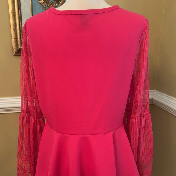 Hot Pink Top Lace Sleeves Top - Picture 3 of 6